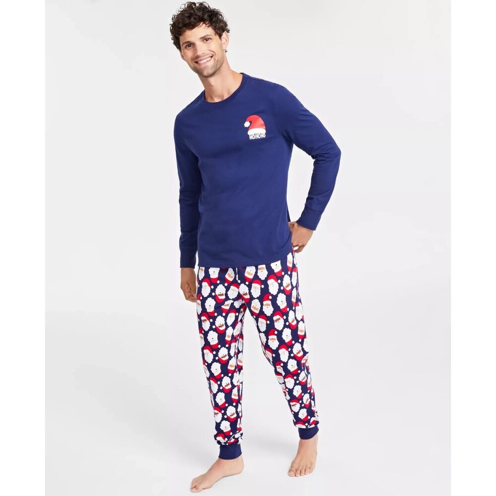 Family Pajamas Matching Men's Mix It Santa Pajamas Set Blue Size S
